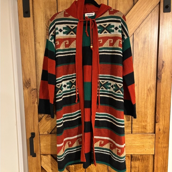Pandora 70’s Vintage Boho Aztec Western Duster Cardigan - Womens Size Large - Picture 1 of 8